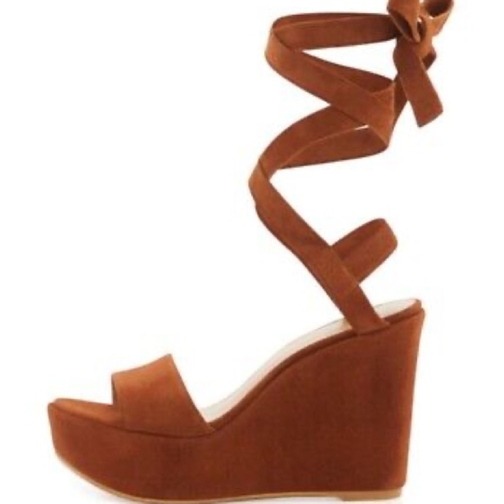 Stuart Weitzman |  Suede Wedge Sandals with Ankle Wrap